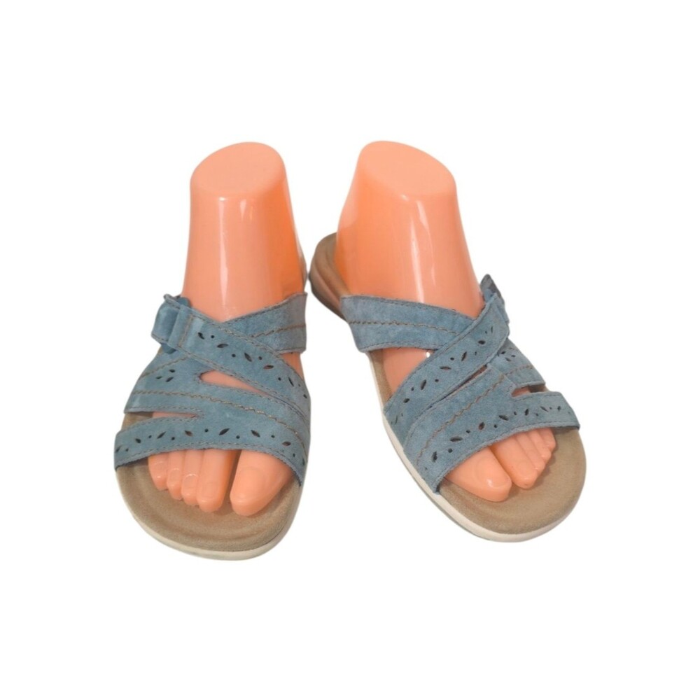 Earth Origins Savoy Shantel Sandals Suede Comfort Slides Women Light Blue Size 9